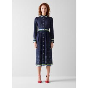 L.K. Bennett Kate Navy Multi Hearts And Card Shirt Dress